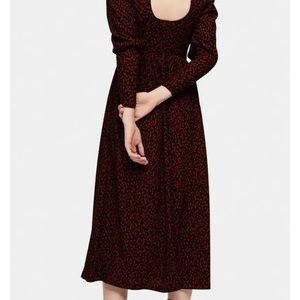Topshop Animal Print Long Sleeve Midi Dress